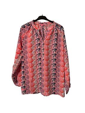 Simply Southern Womens Size XL Blouse Pink/Navy Floral Print Relaxed Fit top